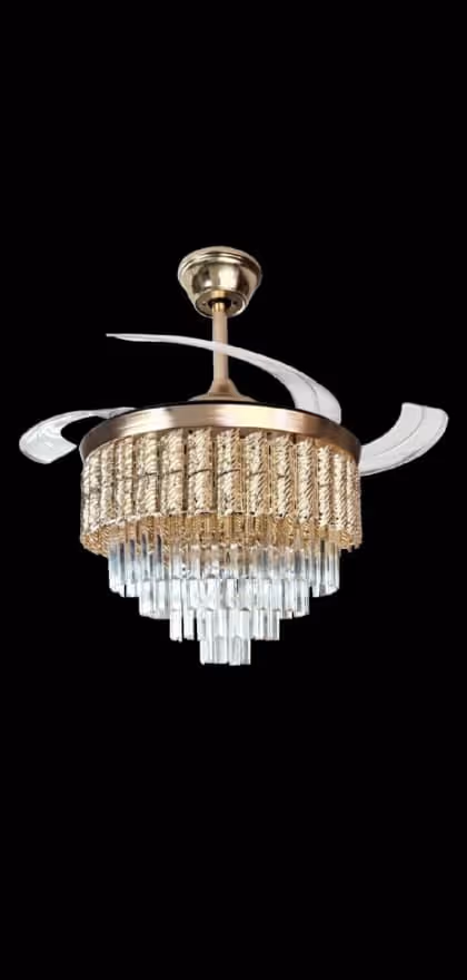 Crystal Fan Chandelier with Bluetooth
