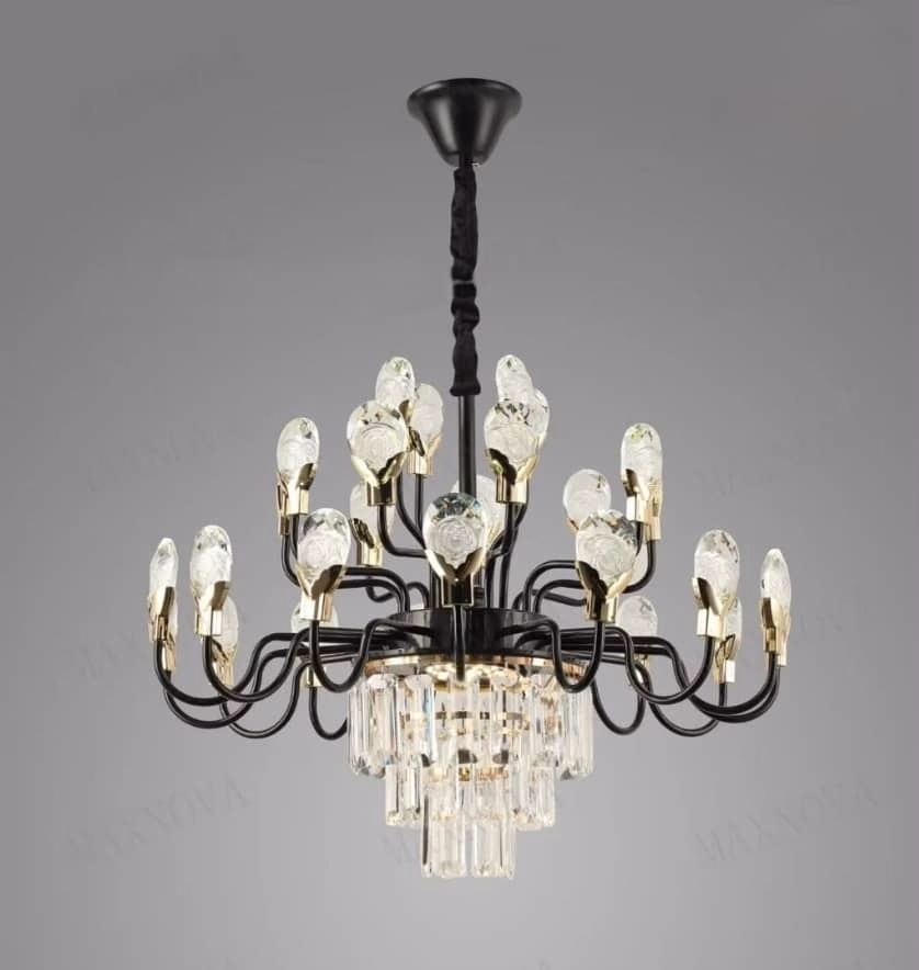 Crystal Modern Ring Tiered Gold & Branch Chandelier - Architectural Detail
